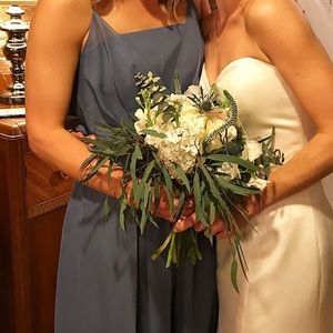 Dusty blue chiffon bridesmaid dress